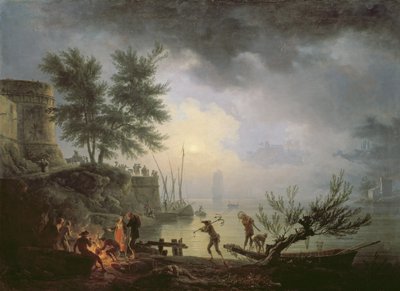 Sunrise, A Coastal Scene with Figures around a Fire by Claude Joseph Vernet